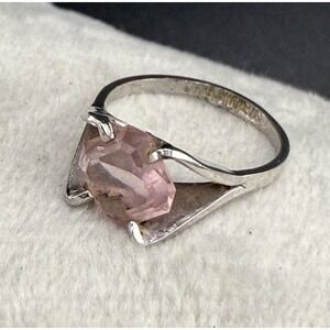 Vintage Sterling Silver Ring Pink Stone Signed ESPO Size 4 Pinky